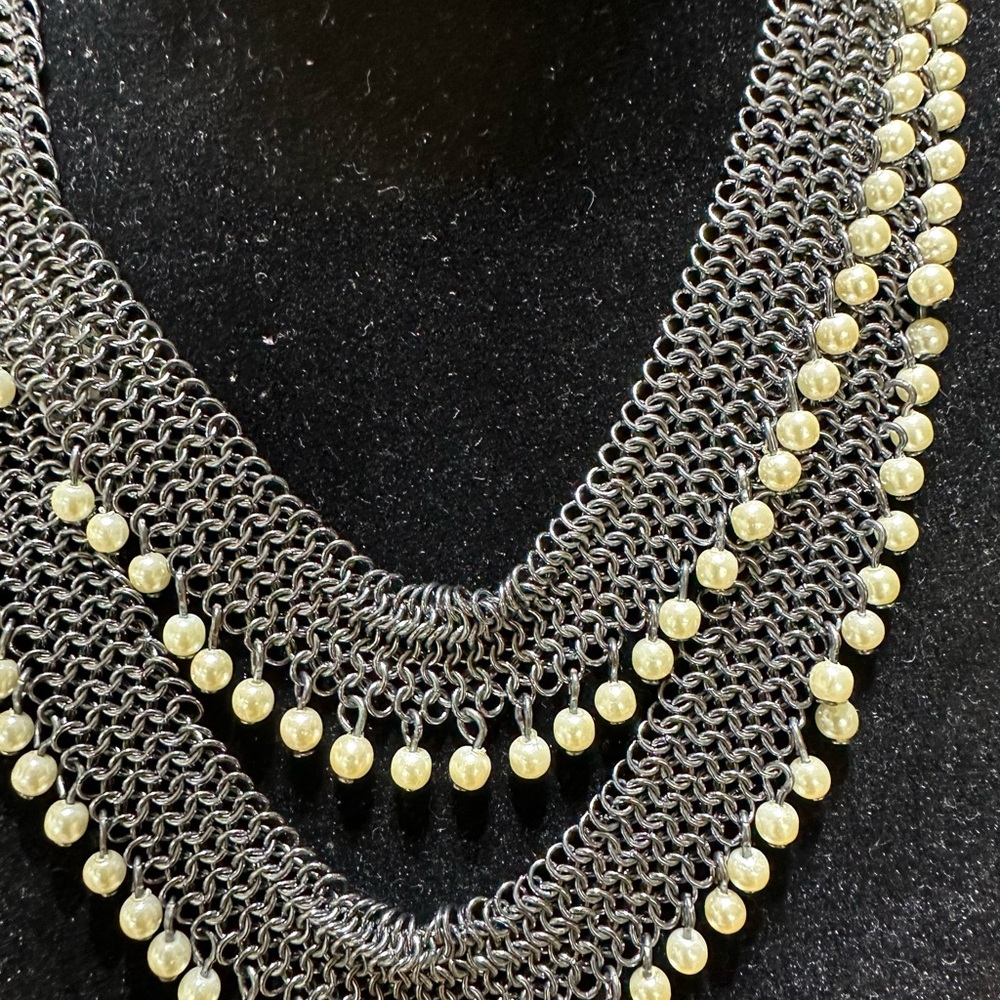 J crew chain link and faux pearl necklace